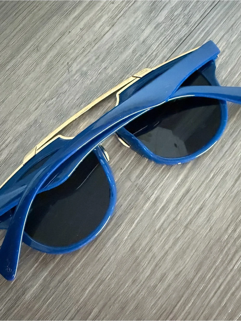 Blue Mirrored Round Sunglasses with Gold Frame - Men's Accessory